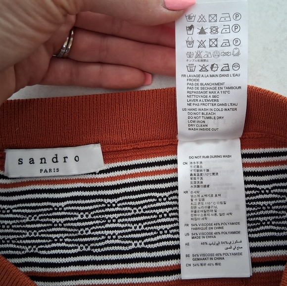 Sandro/ Orange and Black Mini Fit and Flare Skirt/ Ribbed/ Size US 2 - Picture 9 of 10